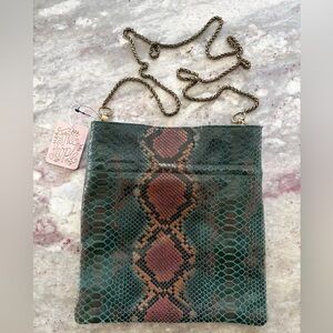 NWT Free People Teal and Rust Snake-Print Chain Crossbody Bag